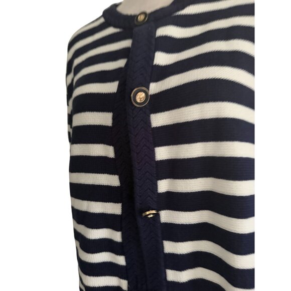 J CREW Knit Navy Blue White Striped Cardigan Size XXL - Picture 3 of 8